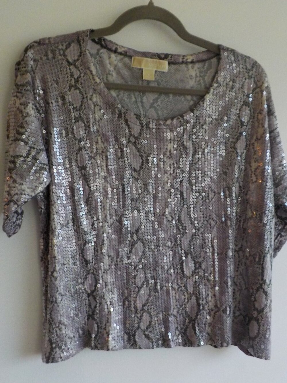Michael Kors Blouse - Small - Purple Grey Snake Sequin Oversize (2517)